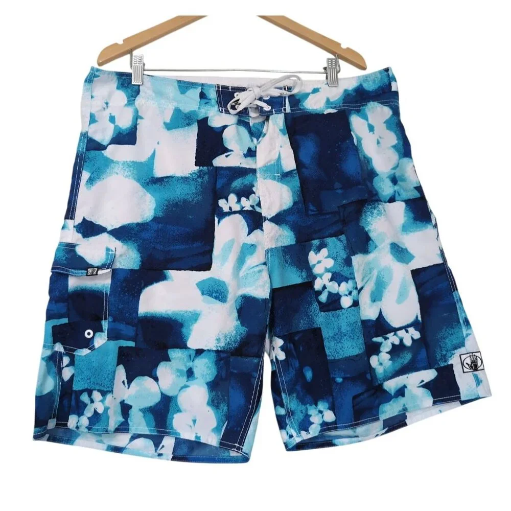 Body Glove‎ Board Shorts Swim Suit Mens 38 Blue Floral Hawaiian Surf Beach